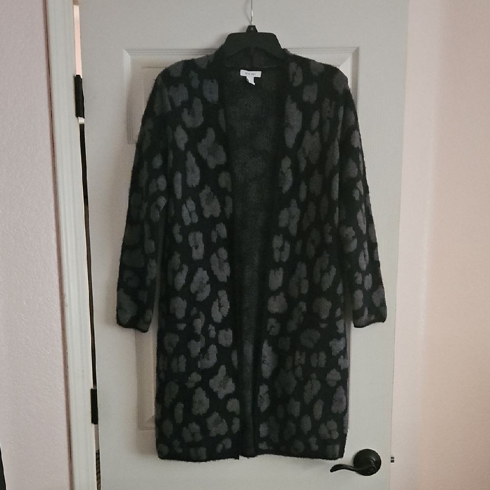 Nine West Black Cardigan with Gray Leopard Print